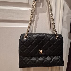 Kate Spade Black Quilted Shoulder Bag with Gold Chain